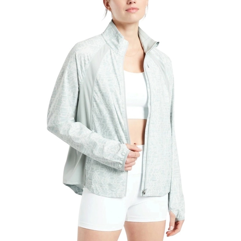 Athleta‎ Run With It Printed Jacket Gray White Plus Size 2X Full Zip Activewear